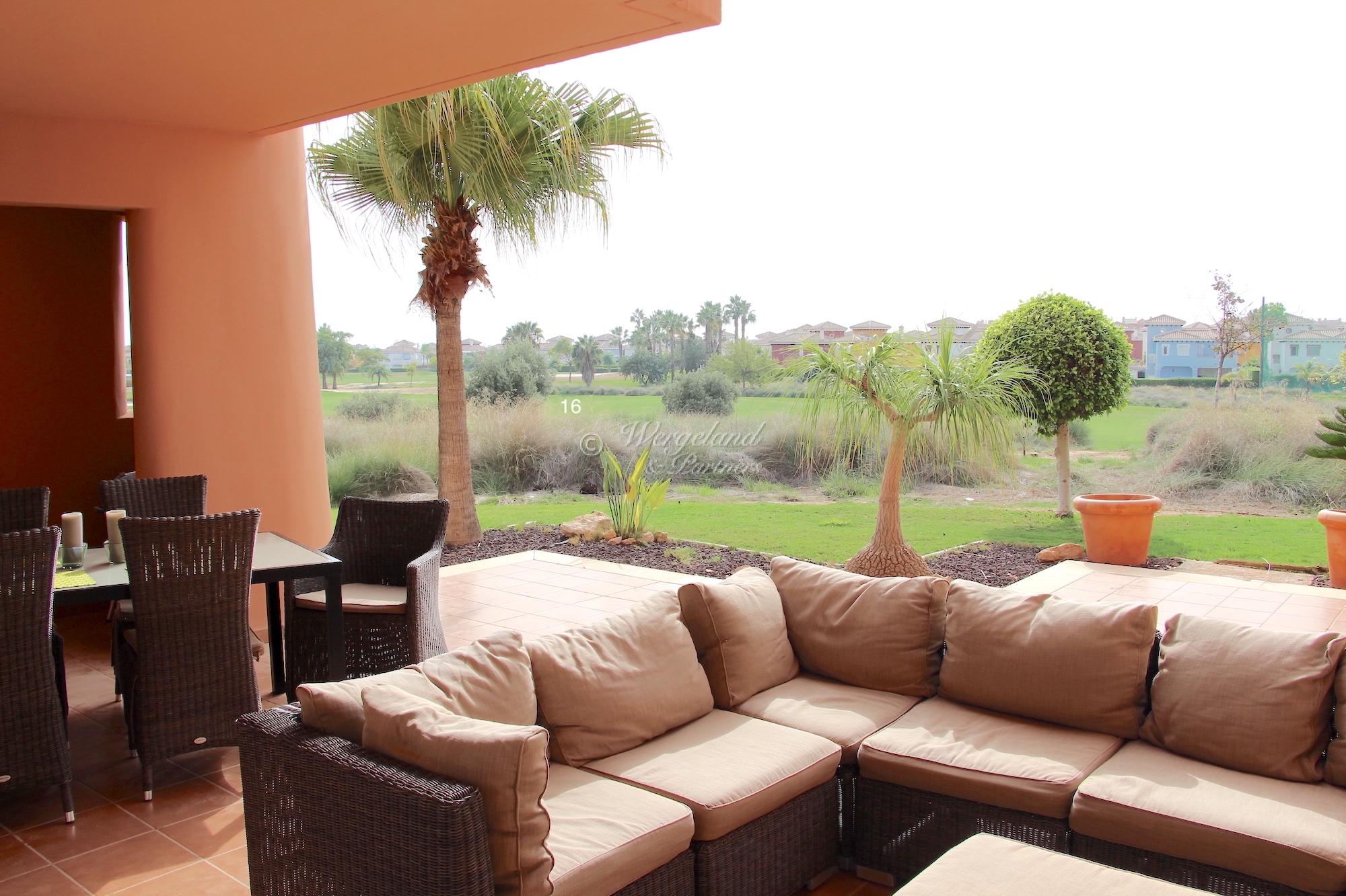 2 bedroom furnished 1st line golf south-facing corner apartment on the ground floor with 63 m2 large terraces [13301]