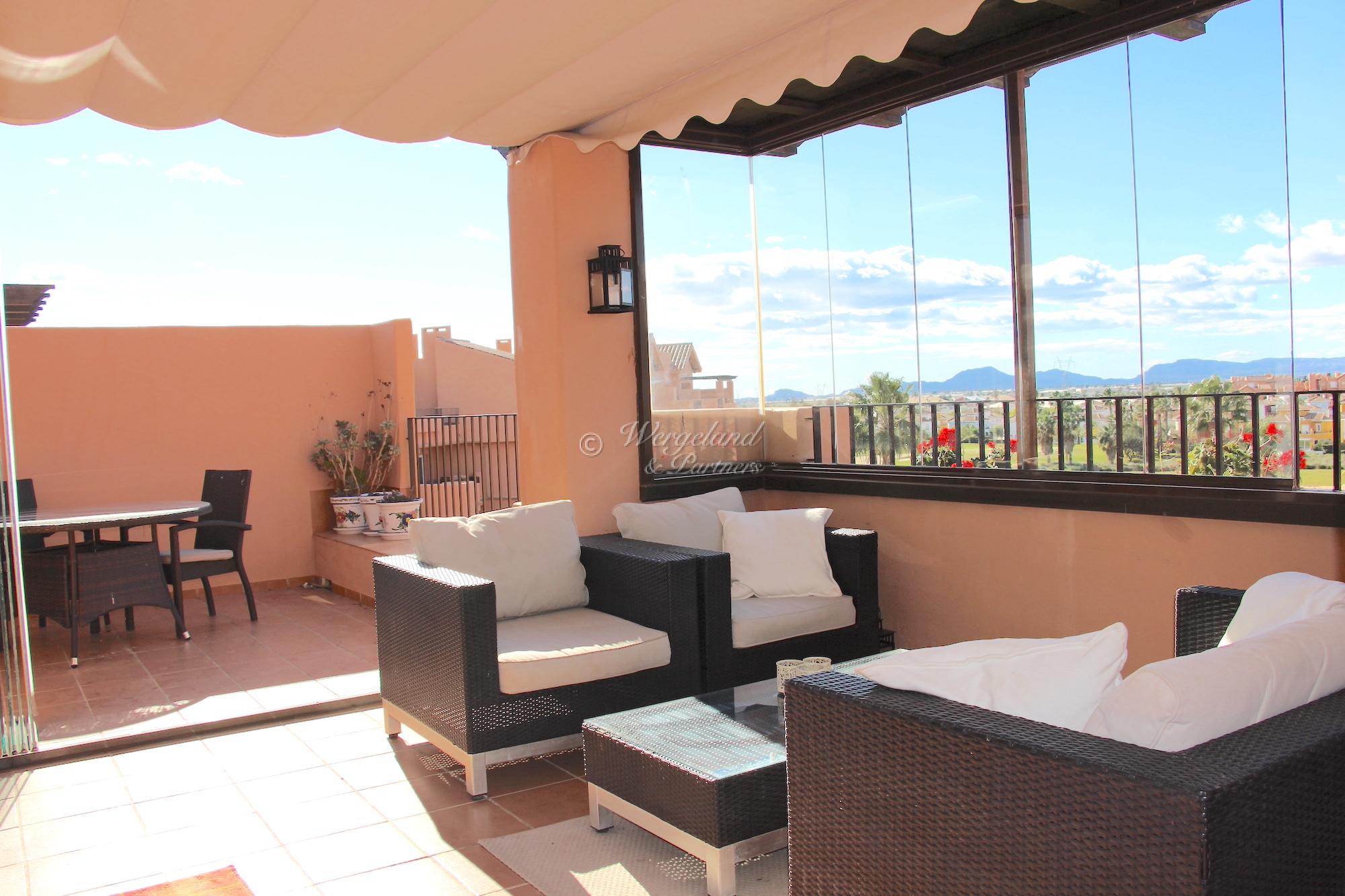 2 Bedroom furnished Penthouse with 70 m2 large terraces. 10 year golf membership (family) on 6 courses included [13731]