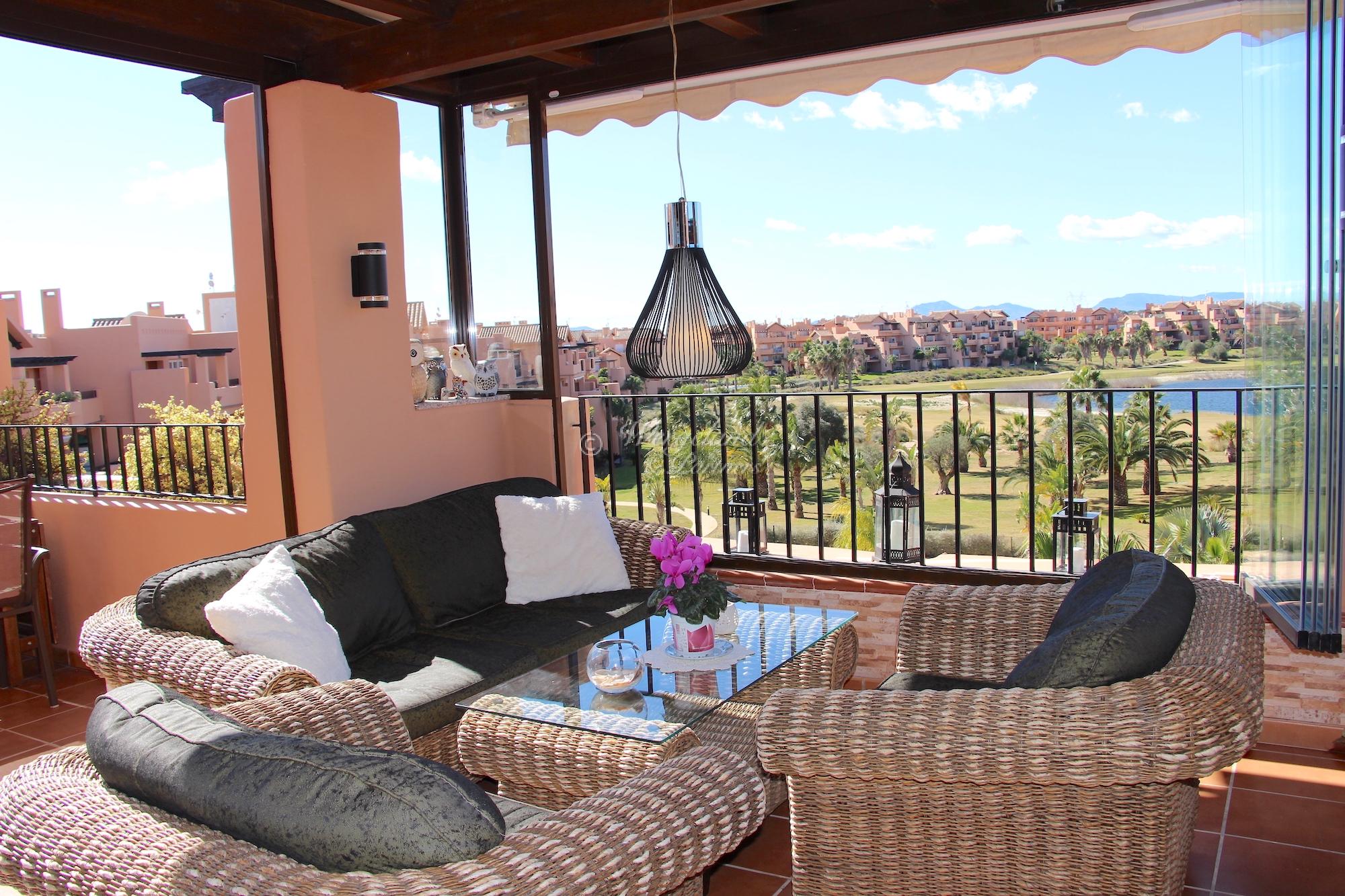 2 Bedroom furnished Penthouse with 70 m2 large terraces. 10 years golf membership (family) on 6 courses included [8131]