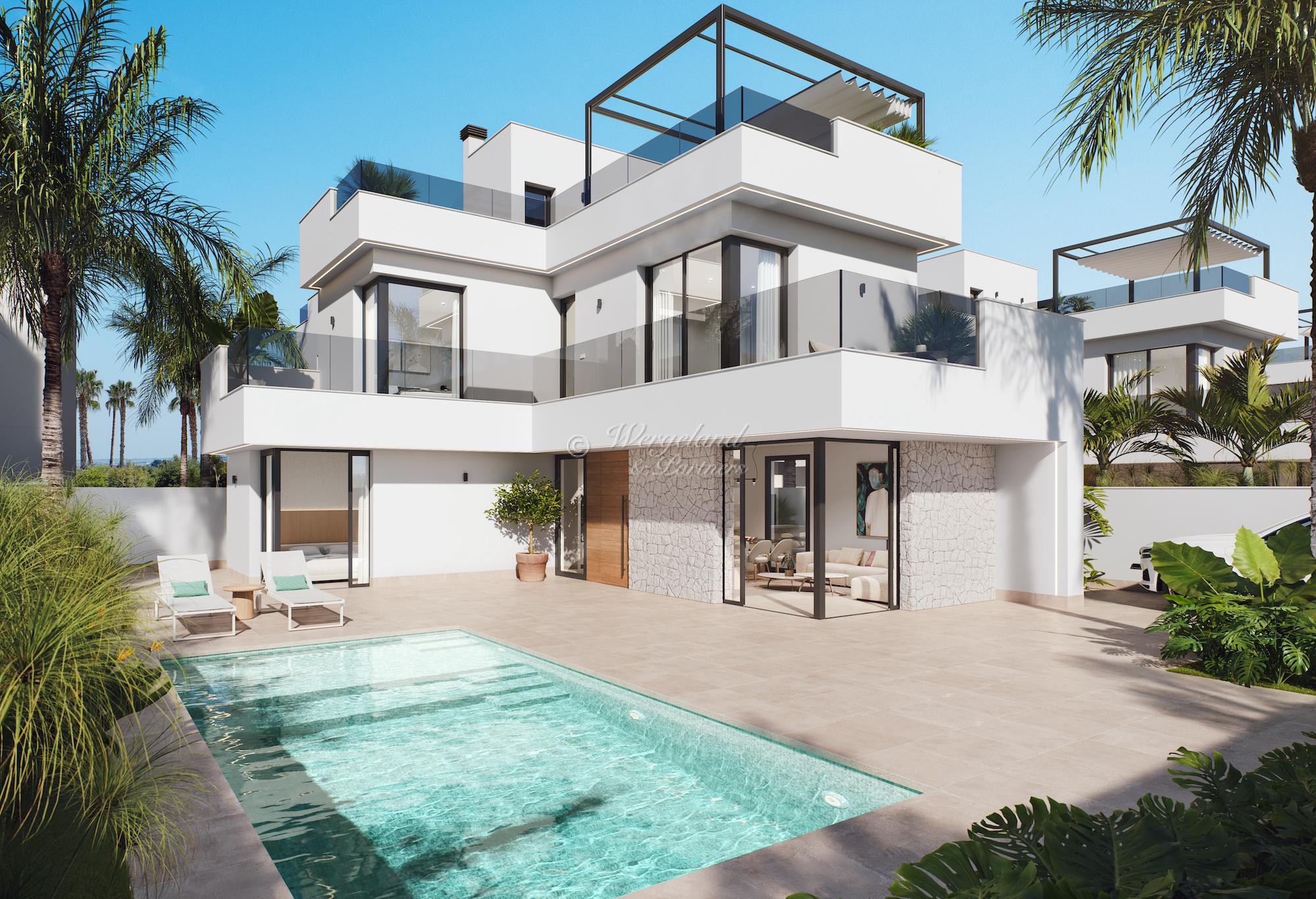 Rodrigo Elba Fase II – Innholdsrike villaer med 3 sov/4 bad, privat basseng, takterrasse og underetasje!