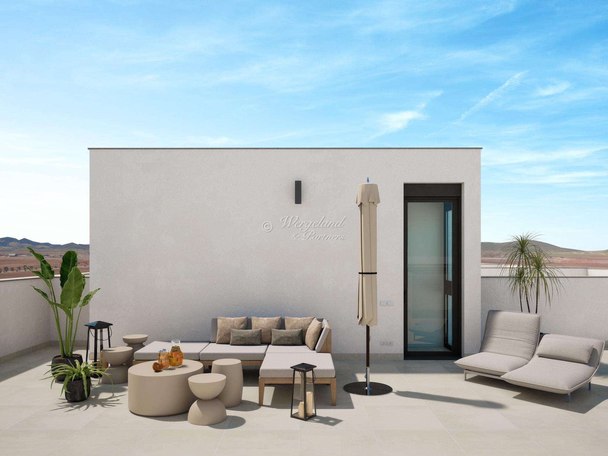 Innflyttingsklar Toppetasje, 74 m2 takterrasse. Felles basseng, garasje, bod [AT4AG]